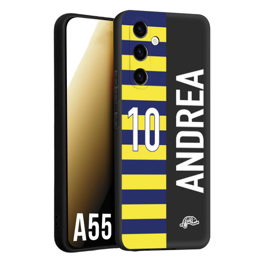 CUSTOMIZZA - Custodia cover nera morbida in tpu compatibile per Samsung A55 5G personalizzata calcio football nome e numero calciatori giallo blu