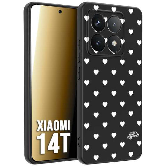 CUSTOMIZZA - Custodia cover nera morbida in tpu compatibile per Xiaomi 14T cuori pois bianchi donna pin up vintage