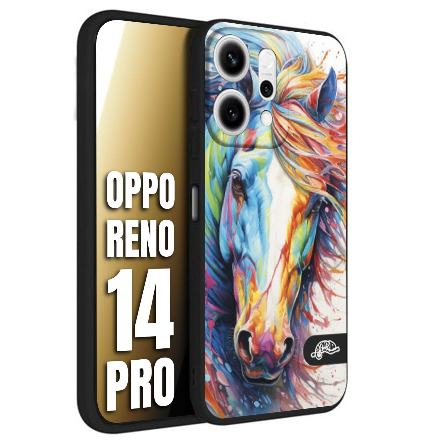 CUSTOMIZZA - Custodia cover nera morbida in tpu compatibile per Oppo Reno 14 PRO animali color cavallo horse viso colori vibranti disegnato schizzo