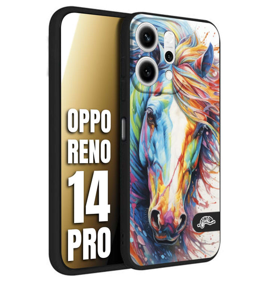 CUSTOMIZZA - Custodia cover nera morbida in tpu compatibile per Oppo Reno 14 PRO animali color cavallo horse viso colori vibranti disegnato schizzo
