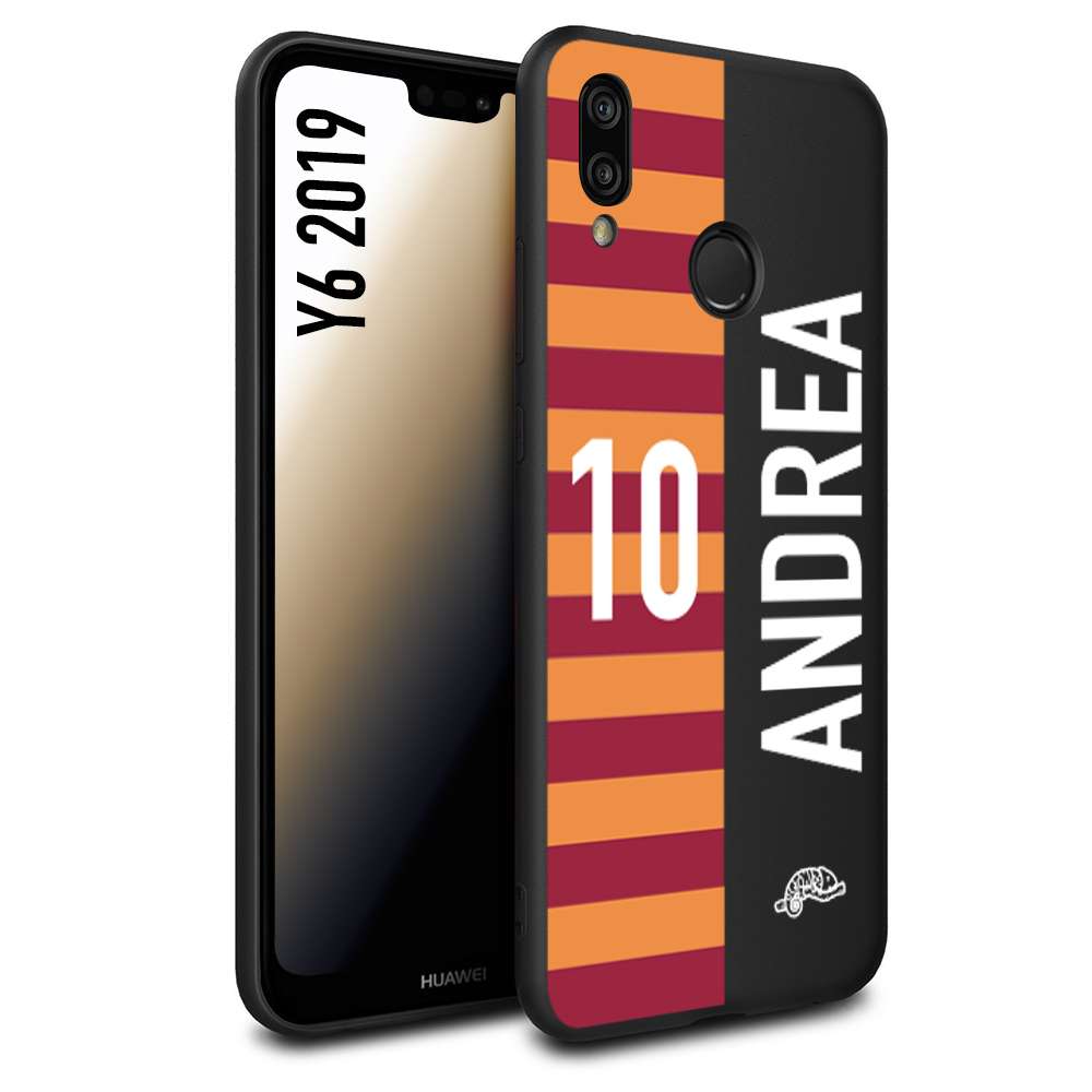 CUSTOMIZZA - Custodia cover nera morbida in tpu compatibile per Huawei Y6 2019 personalizzata calcio football nome e numero calciatori giallo rossi