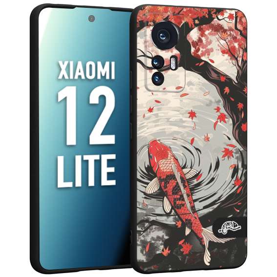 CUSTOMIZZA - Custodia cover nera morbida in tpu compatibile per Xiaomi 12 LITE giapponese lago carpa koi rossa con foglie d'acero rosso disegnata tattoo