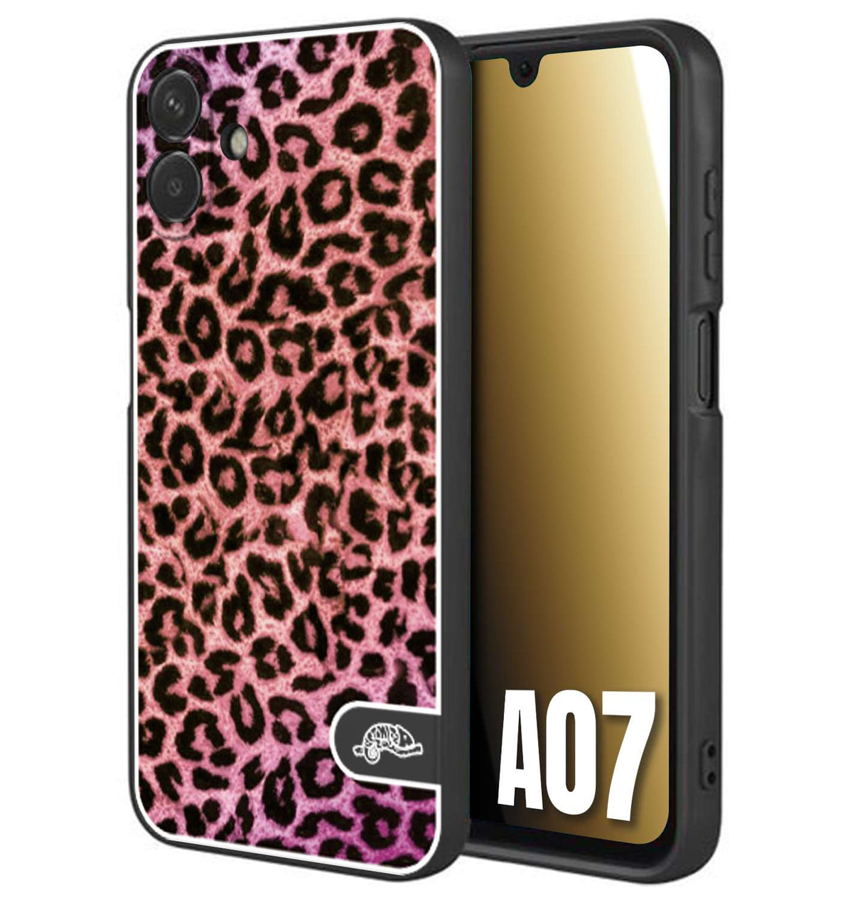 CUSTOMIZZA - Custodia cover nera morbida in tpu compatibile per Samsung A07 leopardato maculato donna rosa leopard