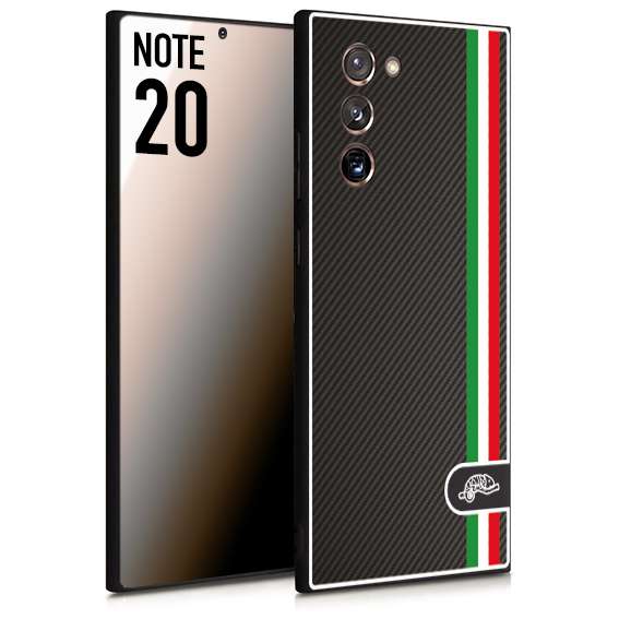 CUSTOMIZZA - Custodia cover nera morbida in tpu compatibile per Samsung NOTE 20 effetto fibra di carbonio bandiera Italia made in Italy