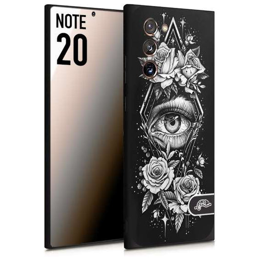 CUSTOMIZZA - Custodia cover nera morbida in tpu compatibile per Samsung NOTE 20 occhio fiori rombo geometrico black and white bianco a rilievo disegnato tattoo tatuaggio