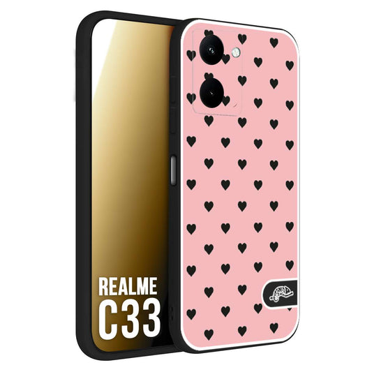 CUSTOMIZZA - Custodia cover nera morbida in tpu compatibile per Oppo Realme C33 cuori pois rosa donna pin up vintage