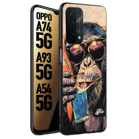 CUSTOMIZZA - Custodia cover nera morbida in tpu compatibile per Oppo A74 5G - A93 5G - A54 5G estate disegnata cocktails animali simpatici scimmia monkey negroni