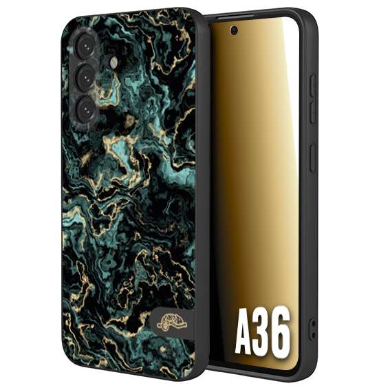 CUSTOMIZZA - Custodia cover nera morbida in tpu compatibile per Samsung A36 effetto marmo marble verde green venature dorato pietra