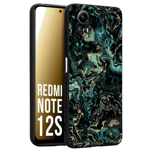 CUSTOMIZZA - Custodia cover nera morbida in tpu compatibile per Xiaomi Redmi Note 12S effetto marmo marble verde green venature dorato pietra