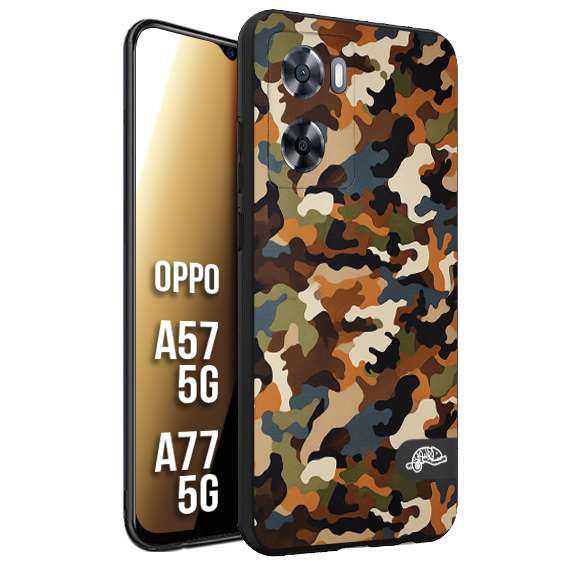 CUSTOMIZZA - Custodia cover nera morbida in tpu compatibile per Oppo A57 5G - A77 5G camouflage mimetico militare moderno blu marrone beige