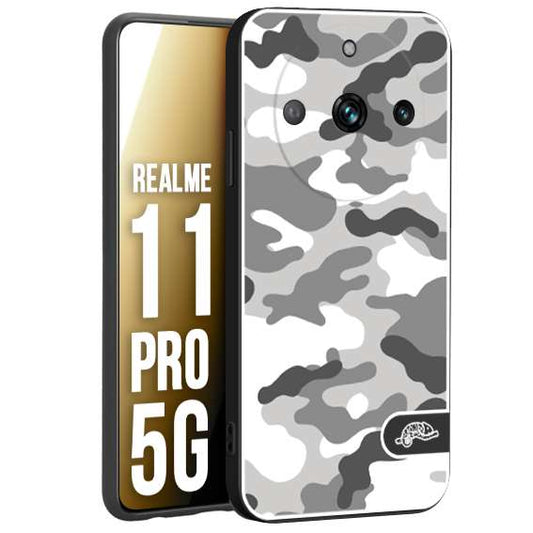 CUSTOMIZZA - Custodia cover nera morbida in tpu compatibile per Oppo Realme 11 PRO 5G camouflage mimetico militare bianco white