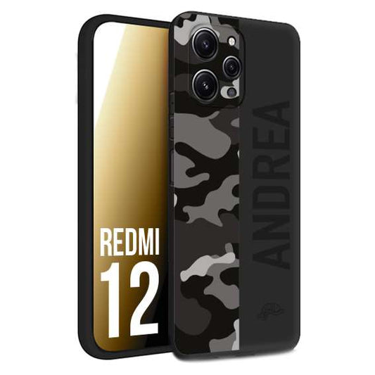 CUSTOMIZZA - Custodia cover nera morbida in tpu compatibile per Xiaomi Redmi 12 camouflage mimetico militare personalizzata nome