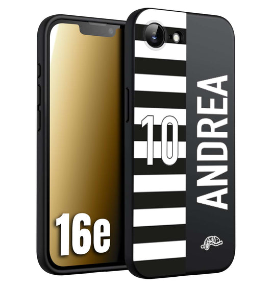 CUSTOMIZZA - Custodia cover nera morbida in tpu compatibile per iPhone 16E personalizzata calcio football nome e numero calciatori bianconera