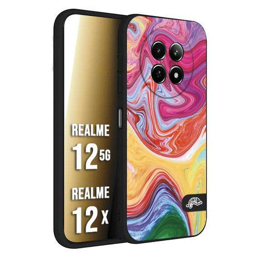 CUSTOMIZZA - Custodia cover nera morbida in tpu compatibile per Realme 12 5G - 12X colorata fantasia vortice marmo onde verde fucsia gialla