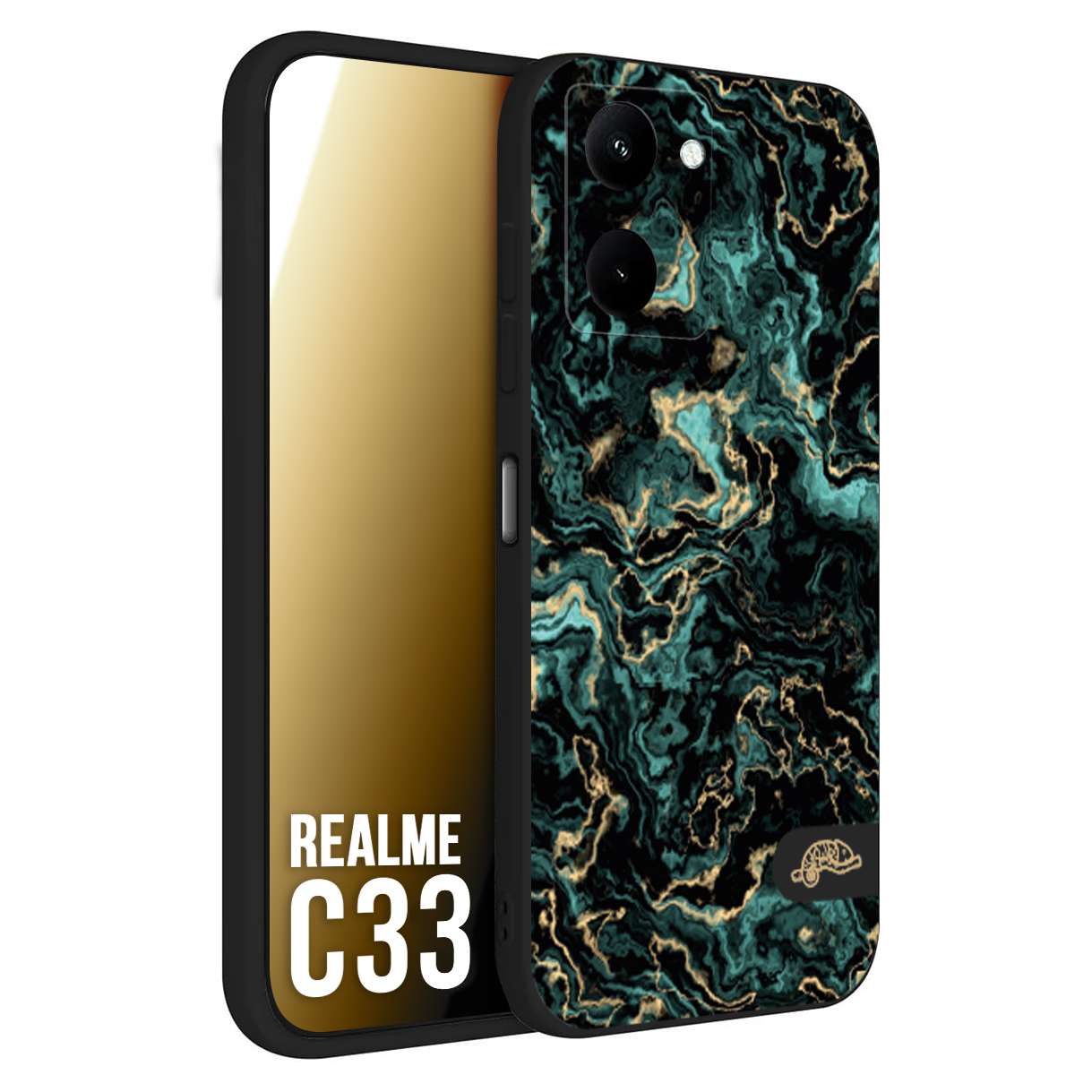 CUSTOMIZZA - Custodia cover nera morbida in tpu compatibile per Oppo Realme C33 effetto marmo marble verde green venature dorato pietra