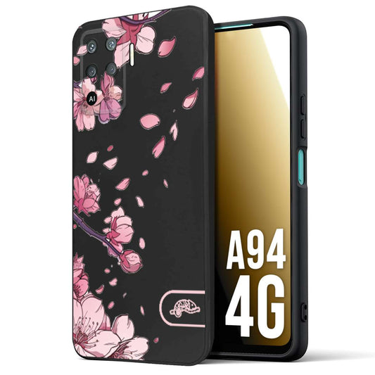 CUSTOMIZZA - Custodia cover nera morbida in tpu compatibile per Oppo A94 4G giapponese fiori di ciliegio in fiore a rilievo disegnata tattoo