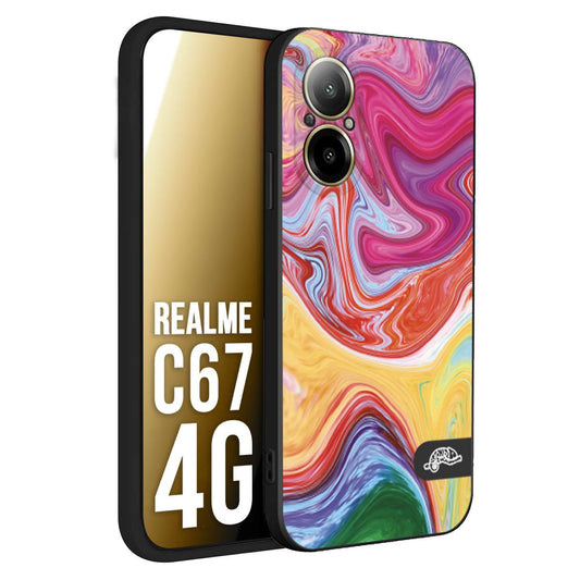 CUSTOMIZZA - Custodia cover nera morbida in tpu compatibile per Realme C67 4G colorata fantasia vortice marmo onde verde fucsia gialla