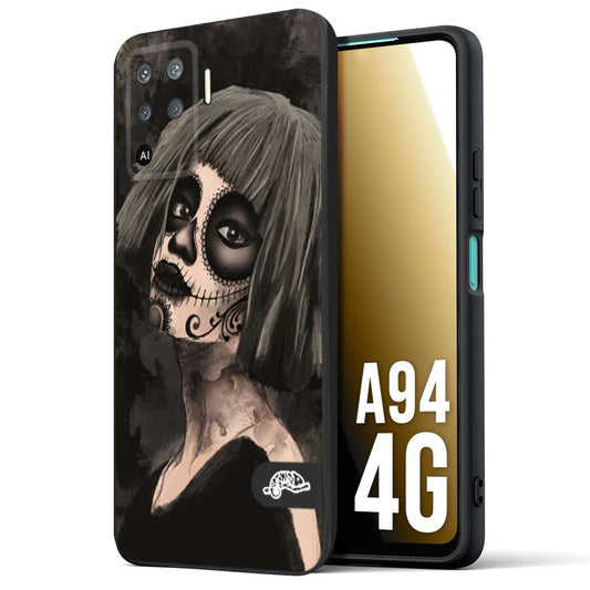 CUSTOMIZZA - Custodia cover nera morbida in tpu compatibile per Oppo A94 4G chicana messicana dea de la muerte donna santa tattoo disegnata