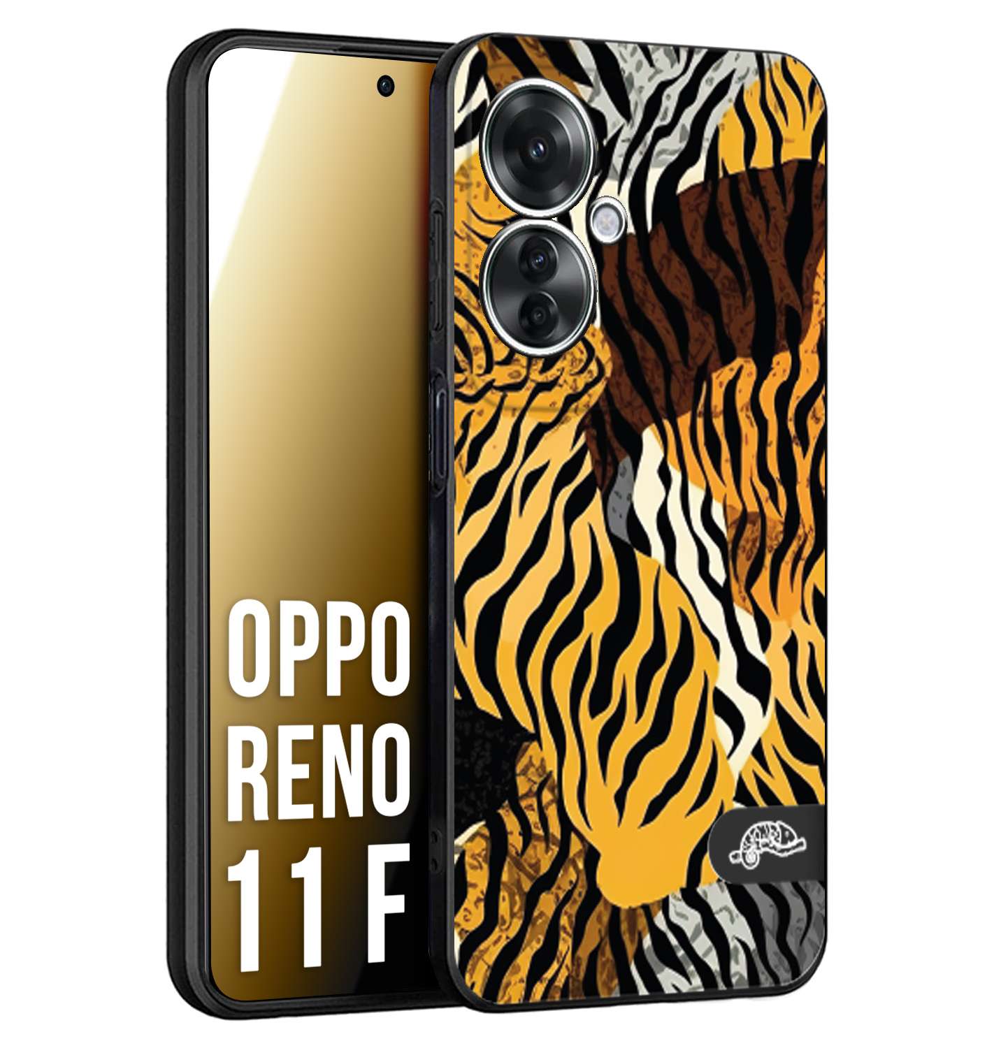 CUSTOMIZZA - Custodia cover nera morbida in tpu compatibile per Oppo Reno 11 F 5G leopardato tigrato tiger colorata donna fashion estate