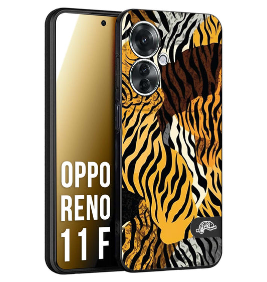 CUSTOMIZZA - Custodia cover nera morbida in tpu compatibile per Oppo Reno 11 F 5G leopardato tigrato tiger colorata donna fashion estate