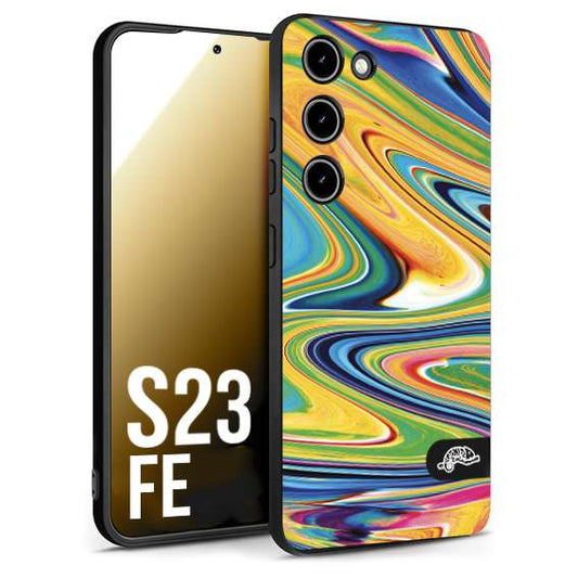 CUSTOMIZZA - Custodia cover nera morbida in tpu compatibile per Samsung S23 FE colorata fantasia vortice marmo arcobaleno gialla verde blu