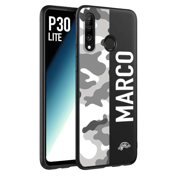 CUSTOMIZZA - Custodia cover nera morbida in tpu compatibile per Huawei P30 LITE camouflage mimetico militare personalizzata nome bianco