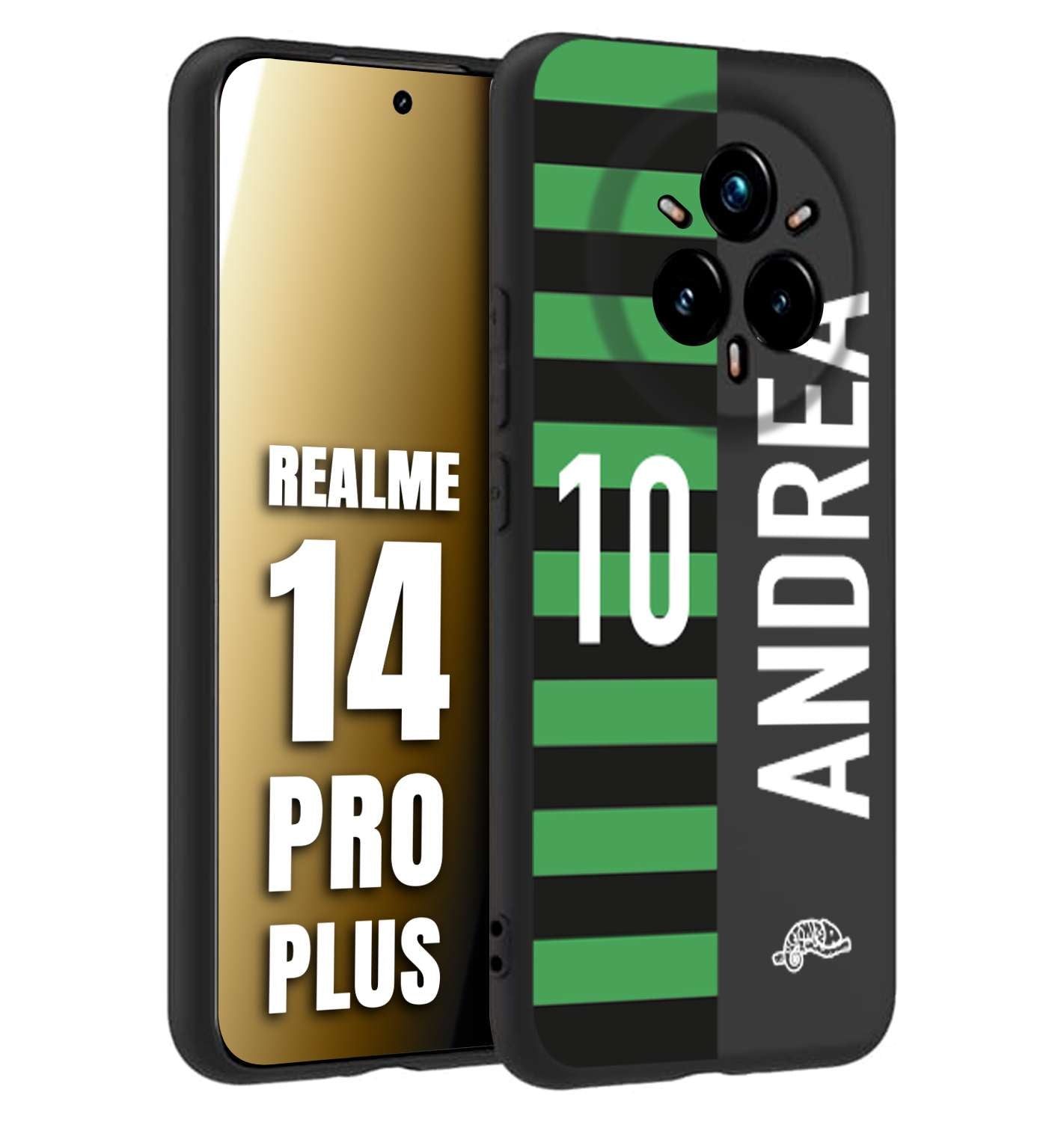 CUSTOMIZZA - Custodia cover nera morbida in tpu compatibile per Realme 14 PRO PLUS personalizzata calcio football nome e numero calciatori neroverde
