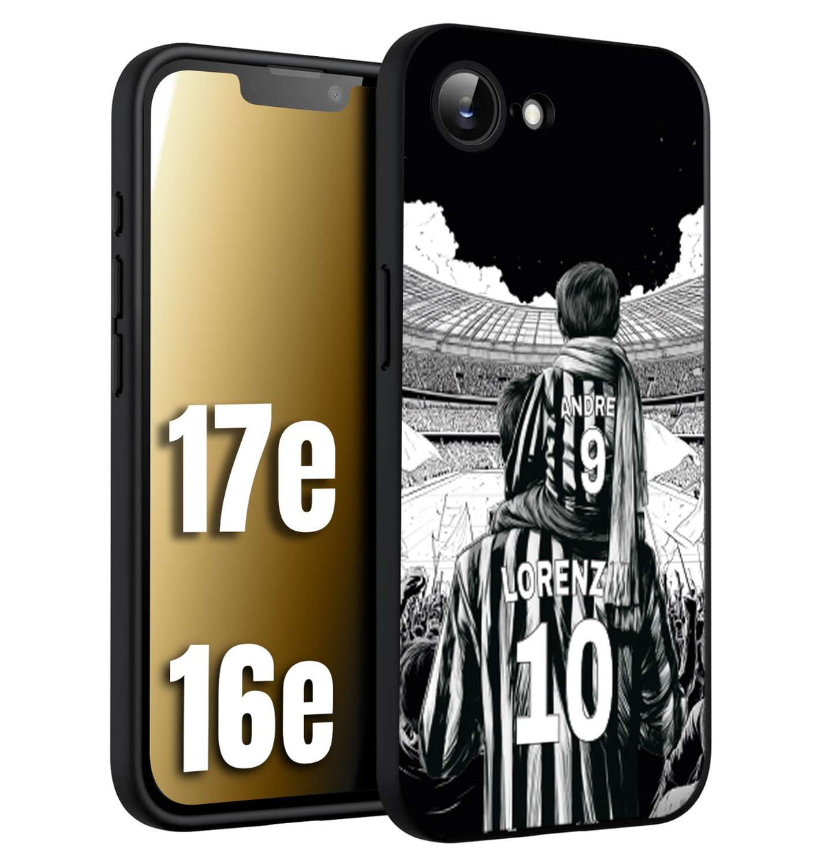 CUSTOMIZZA - Custodia cover nera morbida in tpu compatibile per iPhone 16E - 17E personalizzata calcio football nome e numero calciatori bianconeri bianca e nera