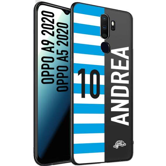 CUSTOMIZZA - Custodia cover nera morbida in tpu compatibile per Oppo A9 2020 - A5 2020 personalizzata calcio football nome e numero calciatori biancazzurri