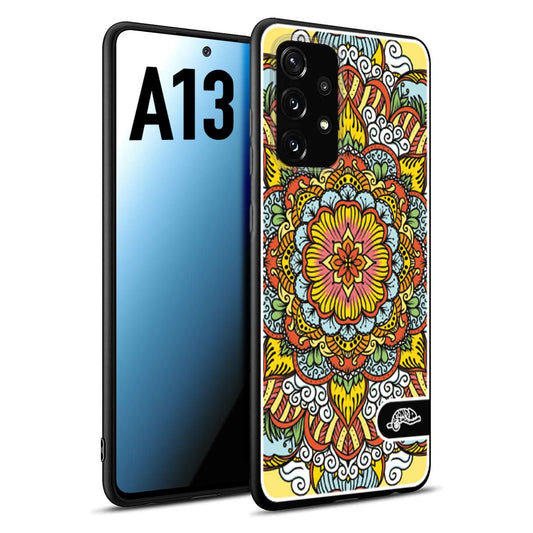 CUSTOMIZZA - Custodia cover nera morbida in tpu compatibile per Samsung A13 mandala colorato fiore nuvole arancione