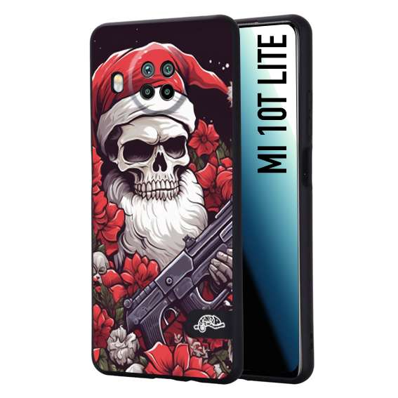 CUSTOMIZZA - Custodia cover nera morbida in tpu compatibile per Xiaomi Mi 10T LITE teschio natale santa claus fiori tattoo disegnato