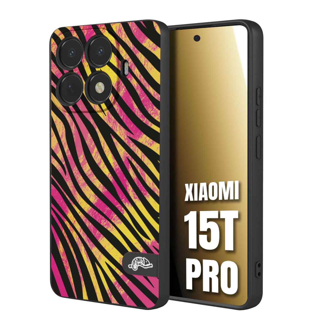CUSTOMIZZA - Custodia cover nera morbida in tpu compatibile per Xiaomi 15T PRO zebrata maculata a rilievo soft touch donna fucsia gialla