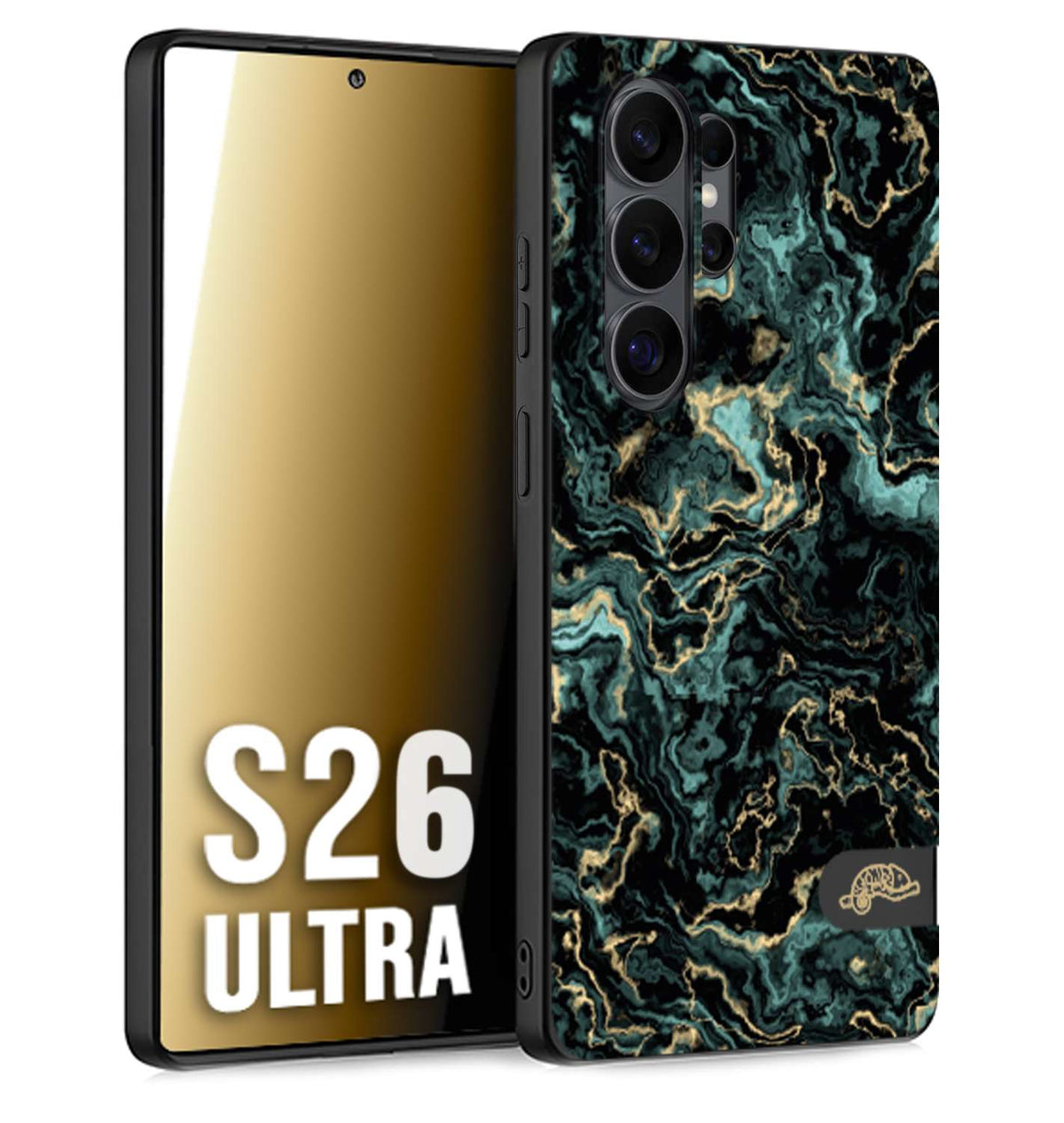 CUSTOMIZZA - Custodia cover nera morbida in tpu compatibile per Samsung S26 ULTRA effetto marmo marble verde green venature dorato pietra