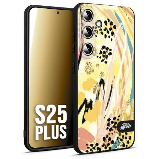 CUSTOMIZZA - Custodia cover nera morbida in tpu compatibile per Samsung S25 PLUS astratti donna flower fantasia estate gialla rosa leopardata
