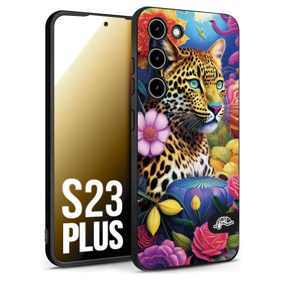 CUSTOMIZZA - Custodia cover nera morbida in tpu compatibile per Samsung S23 PLUS astratti donna flower fantasia leopardo ghepardo animali colorati