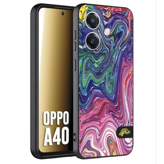 CUSTOMIZZA - Custodia cover nera morbida in tpu compatibile per Oppo A40 colorata fantasia vortice marmo arcobaleno rosa blu fucsia