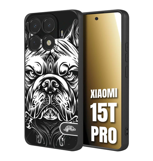 CUSTOMIZZA - Custodia cover nera morbida in tpu compatibile per Xiaomi 15T PRO bulldog bianco a rilievo disegnato tattoo tatuaggio