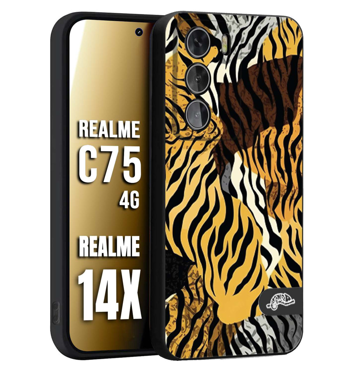 CUSTOMIZZA - Custodia cover nera morbida in tpu compatibile per Realme 14X - C75 4G leopardato tigrato tiger colorata donna fashion estate