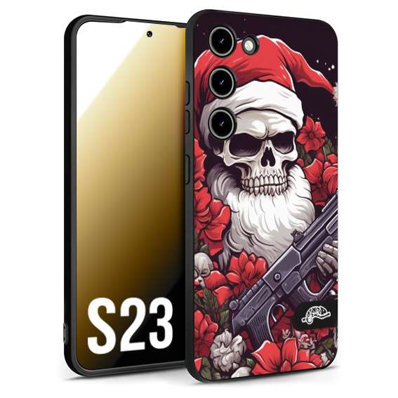 CUSTOMIZZA - Custodia cover nera morbida in tpu compatibile per Samsung S23 teschio natale santa claus fiori tattoo disegnato