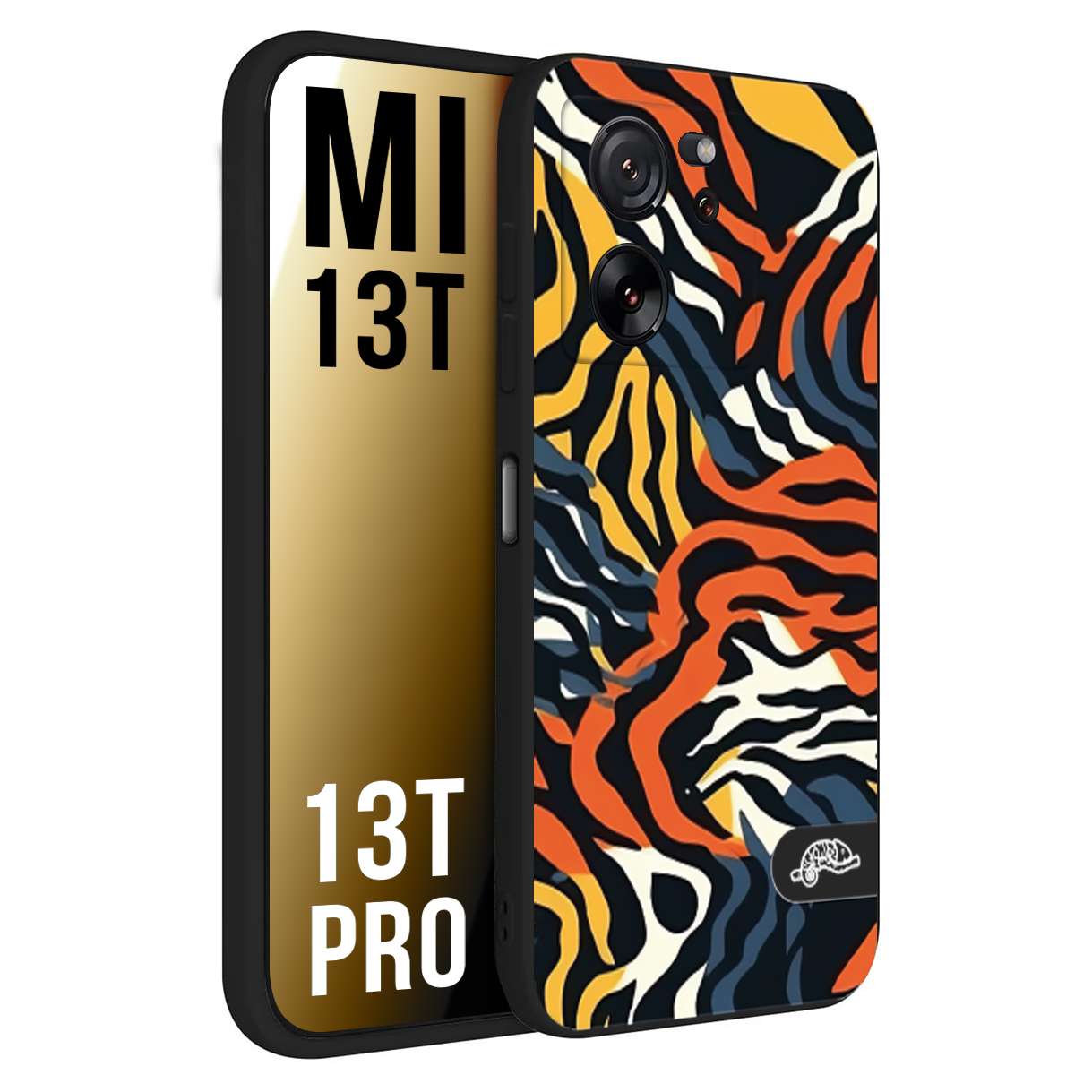 CUSTOMIZZA - Custodia cover nera morbida in tpu compatibile per Xiaomi 13T - 13T PRO leopardato maculato tigrato tiger colorata gialla blu arancio