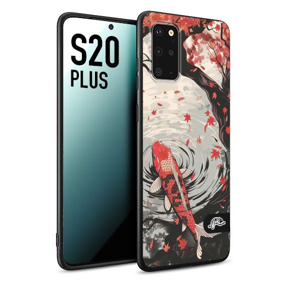 CUSTOMIZZA - Custodia cover nera morbida in tpu compatibile per Samsung S20 PLUS giapponese lago carpa koi rossa con foglie d'acero rosso disegnata tattoo