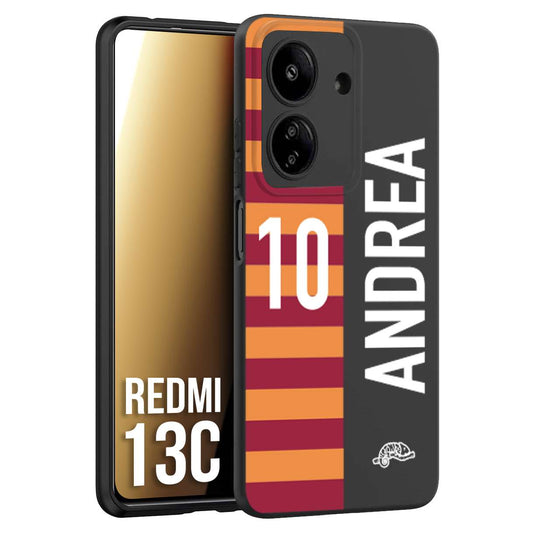 CUSTOMIZZA - Custodia cover nera morbida in tpu compatibile per Xiaomi Redmi 13C personalizzata calcio football nome e numero calciatori giallo rossi