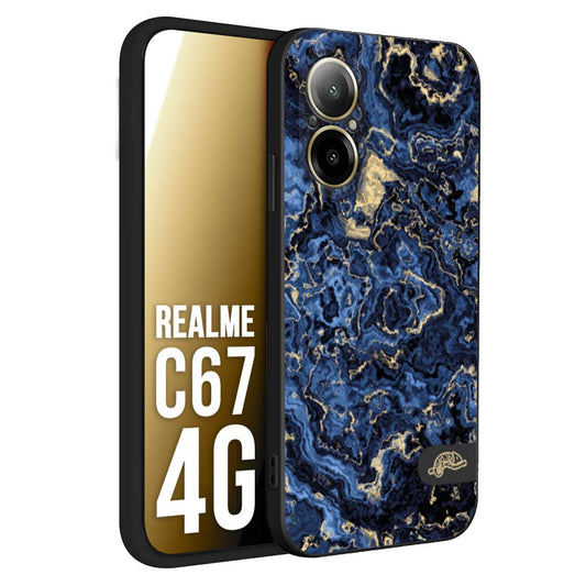 CUSTOMIZZA - Custodia cover nera morbida in tpu compatibile per Realme C67 4G effetto marmo marble blu venature dorato psichedelico