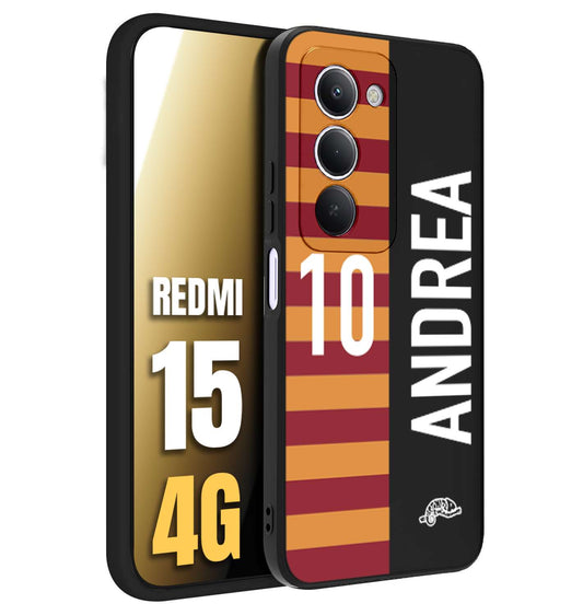 CUSTOMIZZA - Custodia cover nera morbida in tpu compatibile per Xiaomi Redmi 15 4G personalizzata calcio football nome e numero calciatori giallo rossi