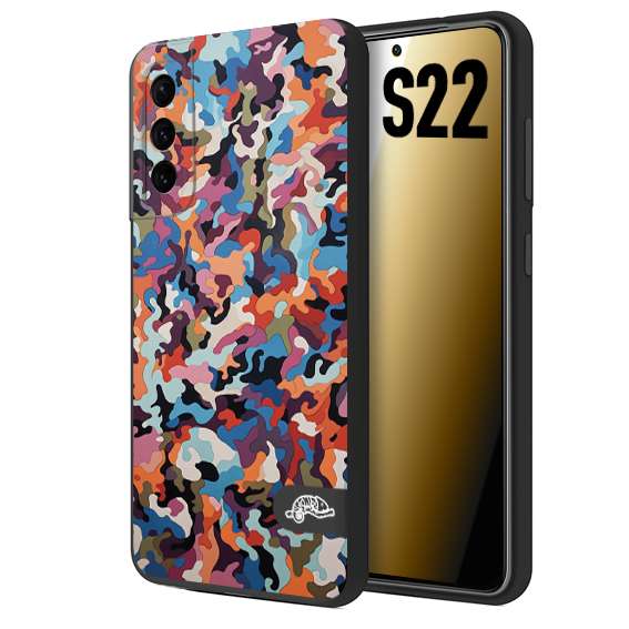 CUSTOMIZZA - Custodia cover nera morbida in tpu compatibile per Samsung S22 camouflage mimetico militare moderno blu arancio rosa