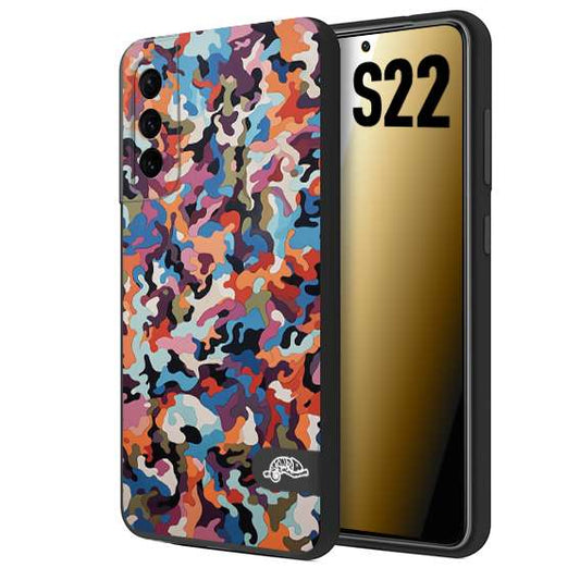 CUSTOMIZZA - Custodia cover nera morbida in tpu compatibile per Samsung S22 camouflage mimetico militare moderno blu arancio rosa