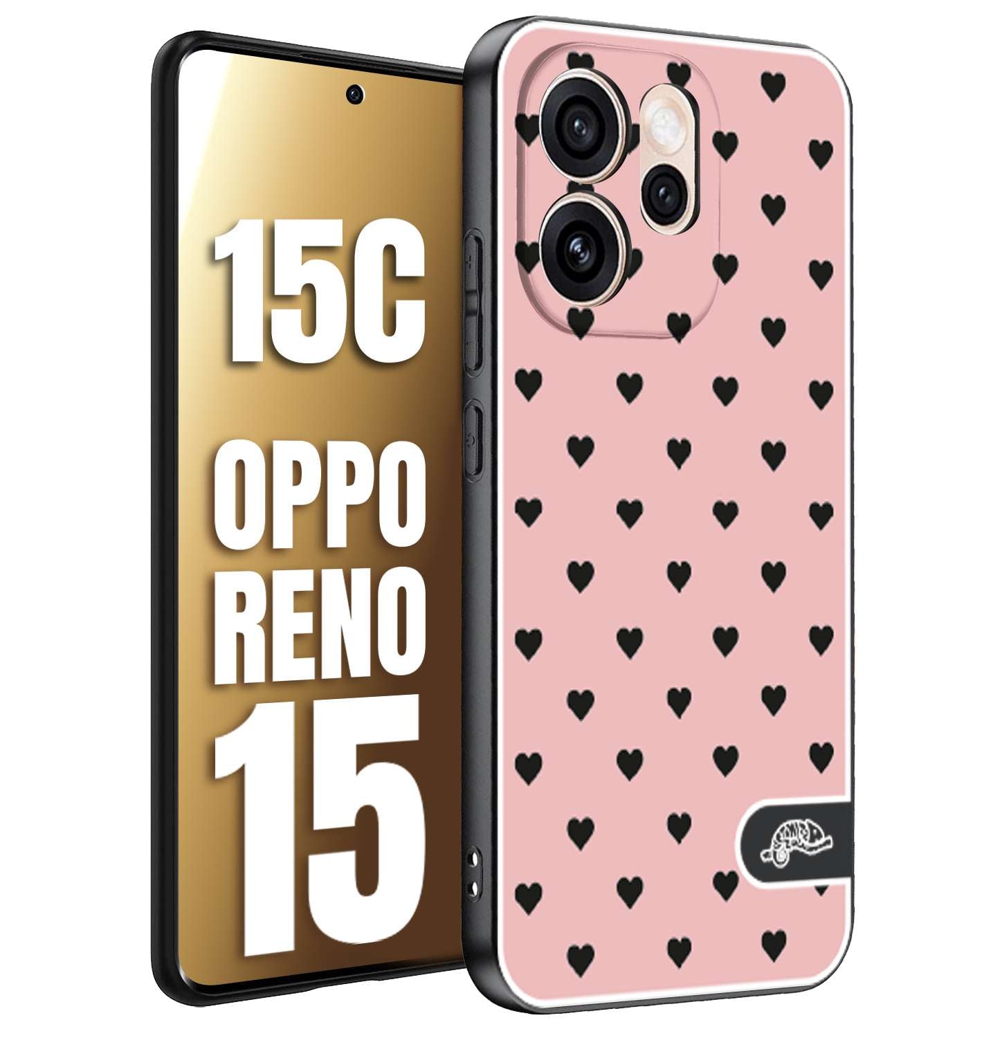 CUSTOMIZZA - Custodia cover nera morbida in tpu compatibile per Oppo Reno 15 - Reno 15Ccuori pois rosa donna pin up vintage