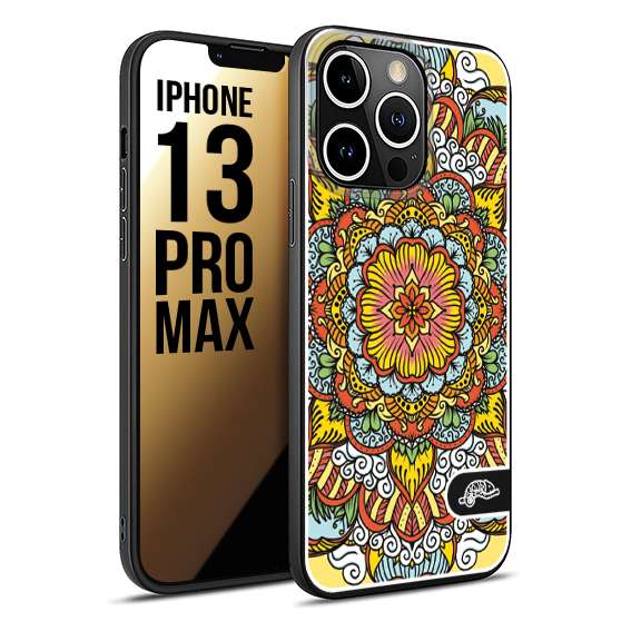 CUSTOMIZZA - Custodia cover nera morbida in tpu compatibile per iPhone 13 PRO MAX mandala colorato fiore nuvole arancione