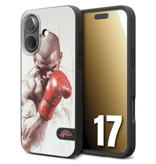 CUSTOMIZZA - Custodia cover nera morbida in tpu compatibile per iPhone 17 pugilato pugili disegno tattoo guantoni box sport primo piano