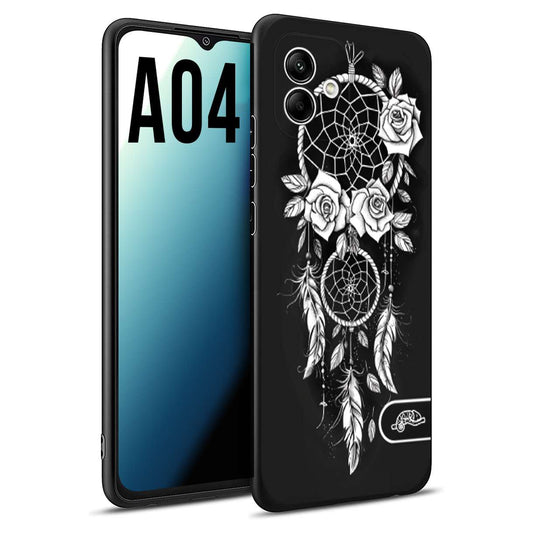 CUSTOMIZZA - Custodia cover nera morbida in tpu compatibile per Samsung A04 acchiappasogni dreamcatcher black and white bianco a rilievo disegnato tattoo tatuaggio